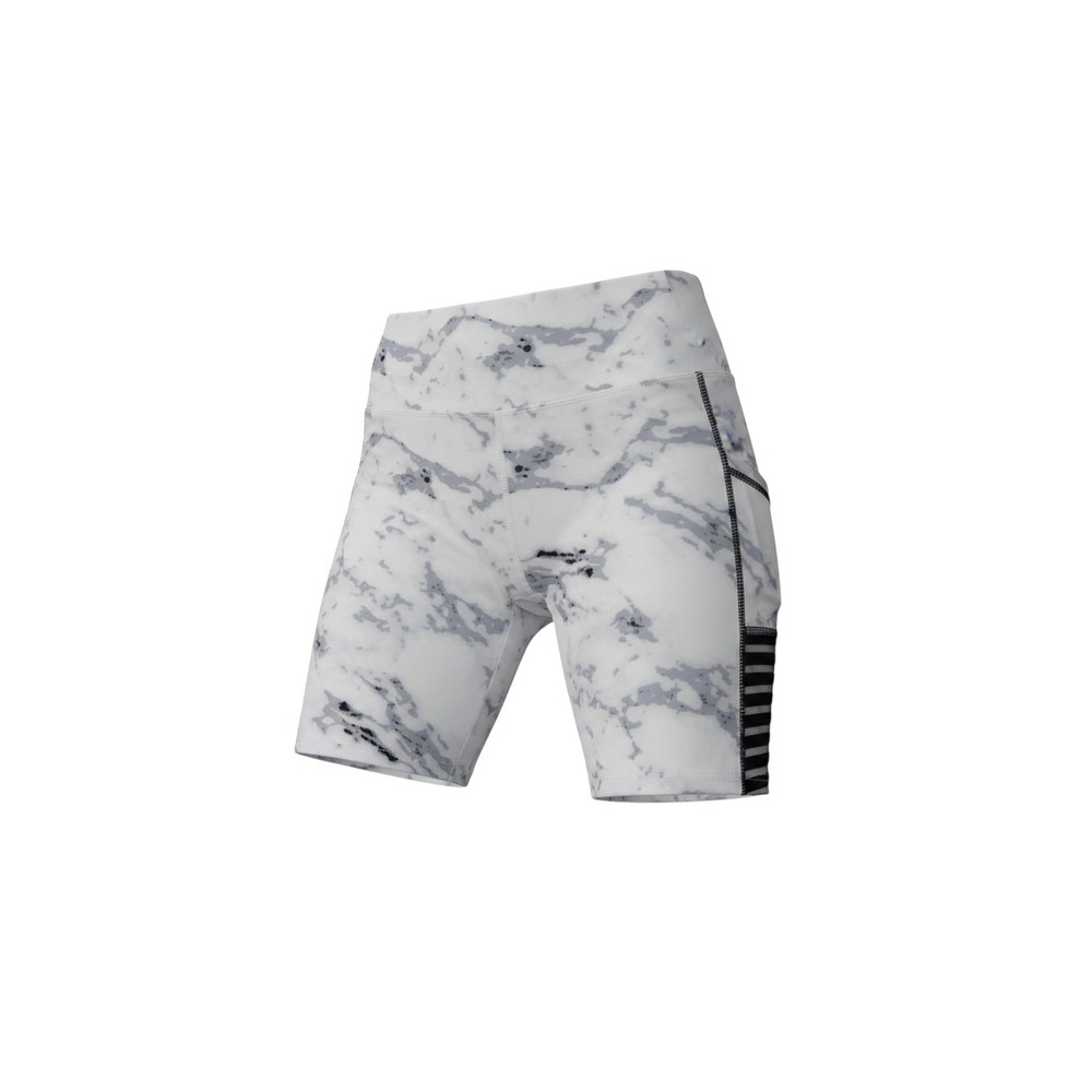 JGX Biker Shorts Womens L White Marble Pockets Mesh Trim Activewear